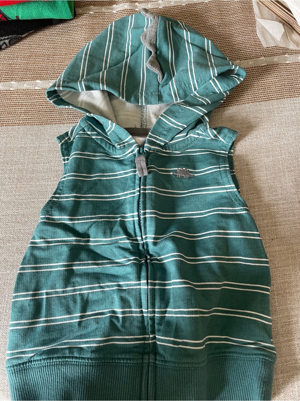 Carter's Green and White Striped Hooded Sleeveless vest